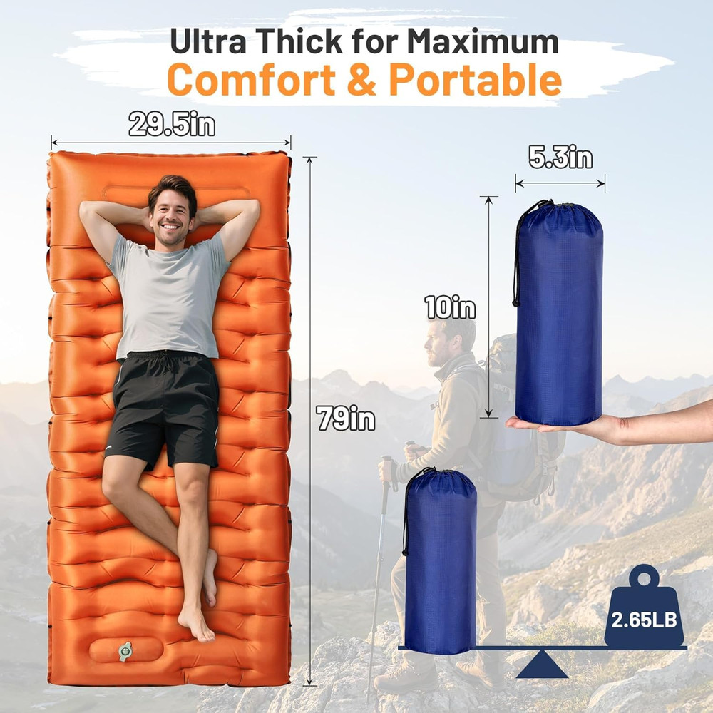 Camping Sleeping Pad,Extra Wide 6 Inch Thick Inflatable Sleeping Pads with Built