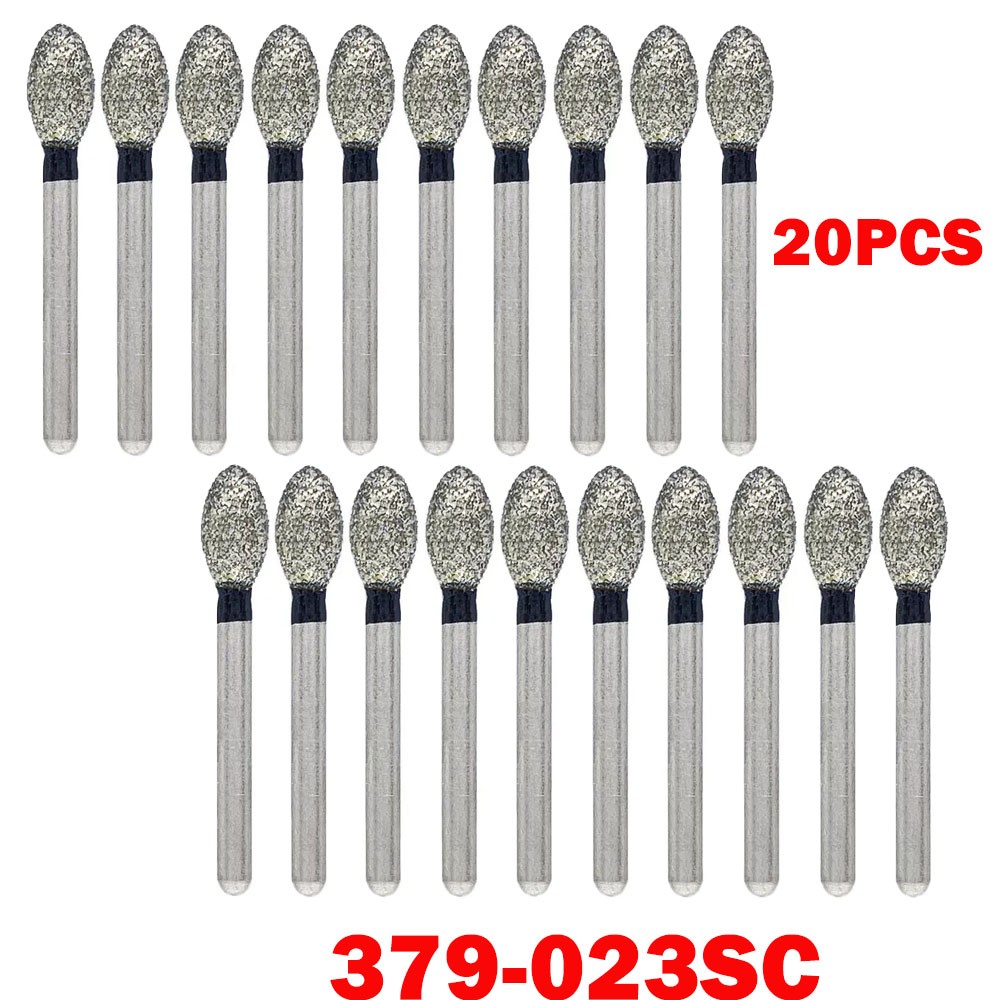 20Pcs Dental Diamond Bur FG Egg Football 379/023SC Super Coarse High Speed Black