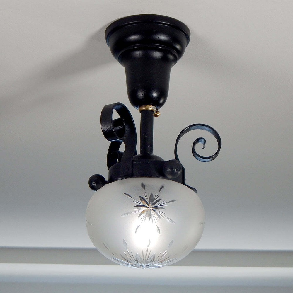 Restored Antique Iron Semi-Flush Ceiling Light Fixture
