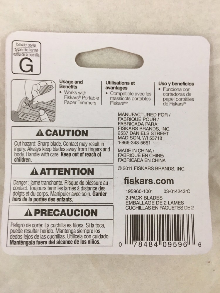 Fiskars Paper Trimmer Replacement Blades 2/Pkg Straight, Style G9596