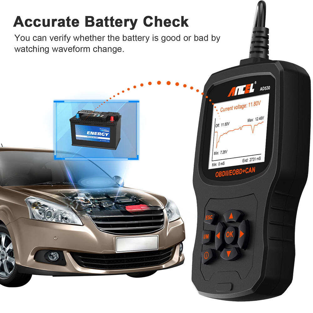 Ancel AD530 OBD2 Scanner Code Reader Car Battery Tester Engine Diagnostic Tool