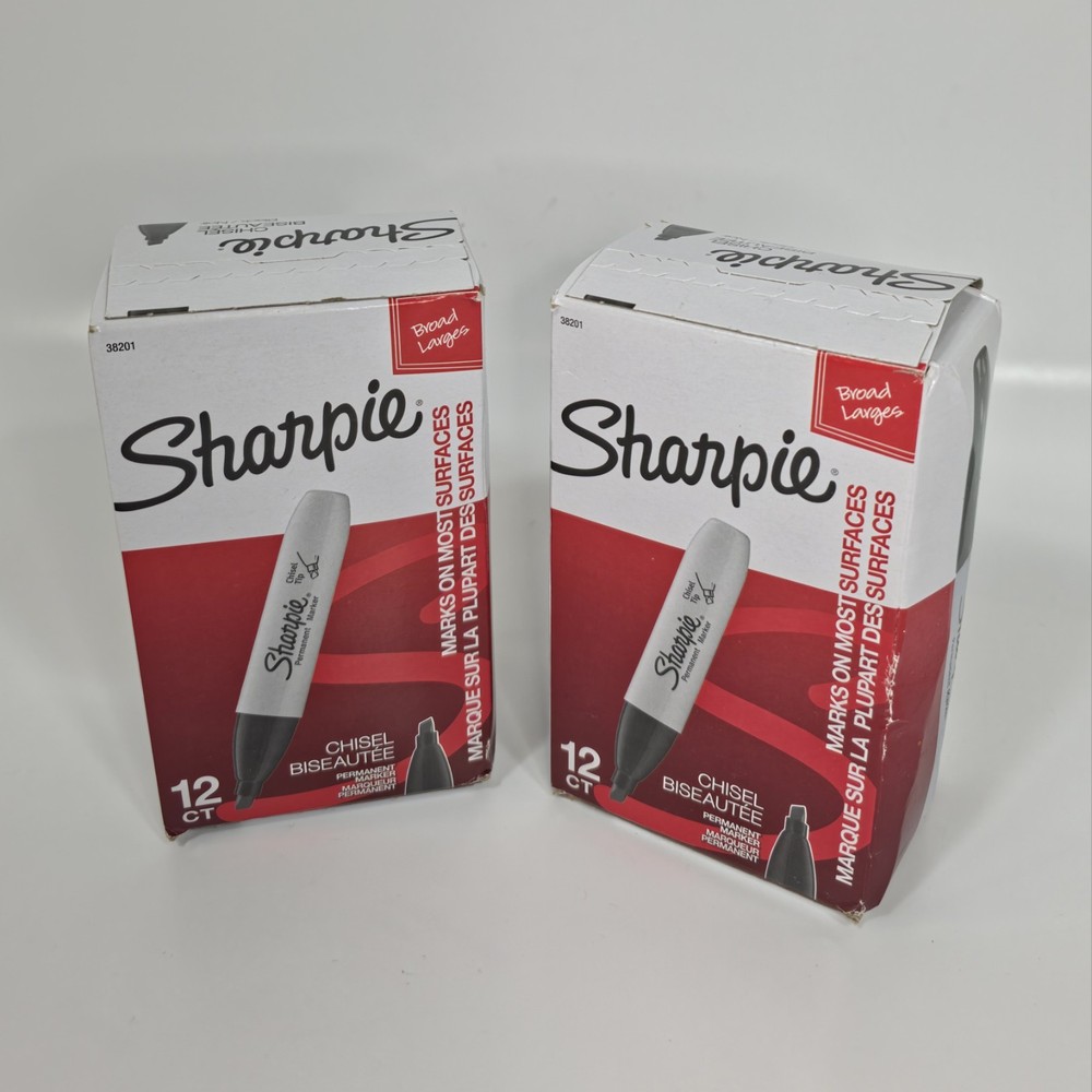 Sharpie 38201 Permanent Marker 24ct Black Chisel Tip Broad 2 Boxes x 12 Each