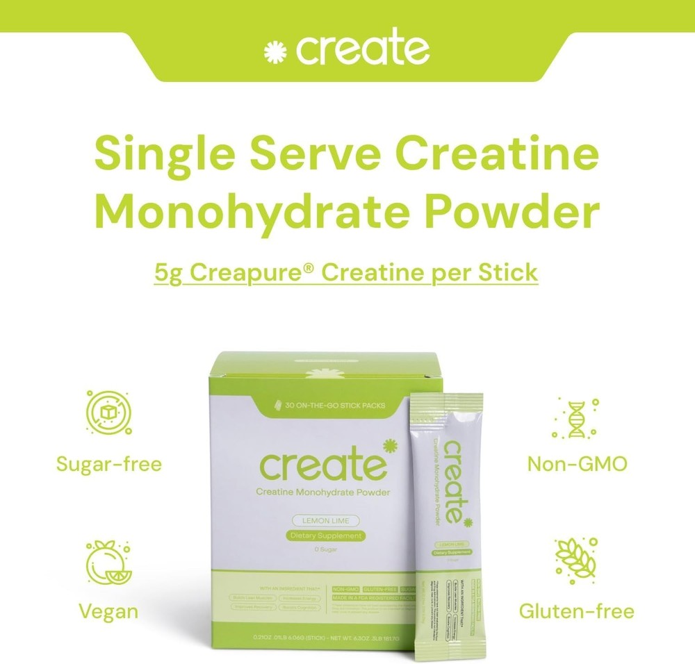 Create Creatine Monohydrate 5g Lemon Lime Single Serve 60-Packets EXP2027