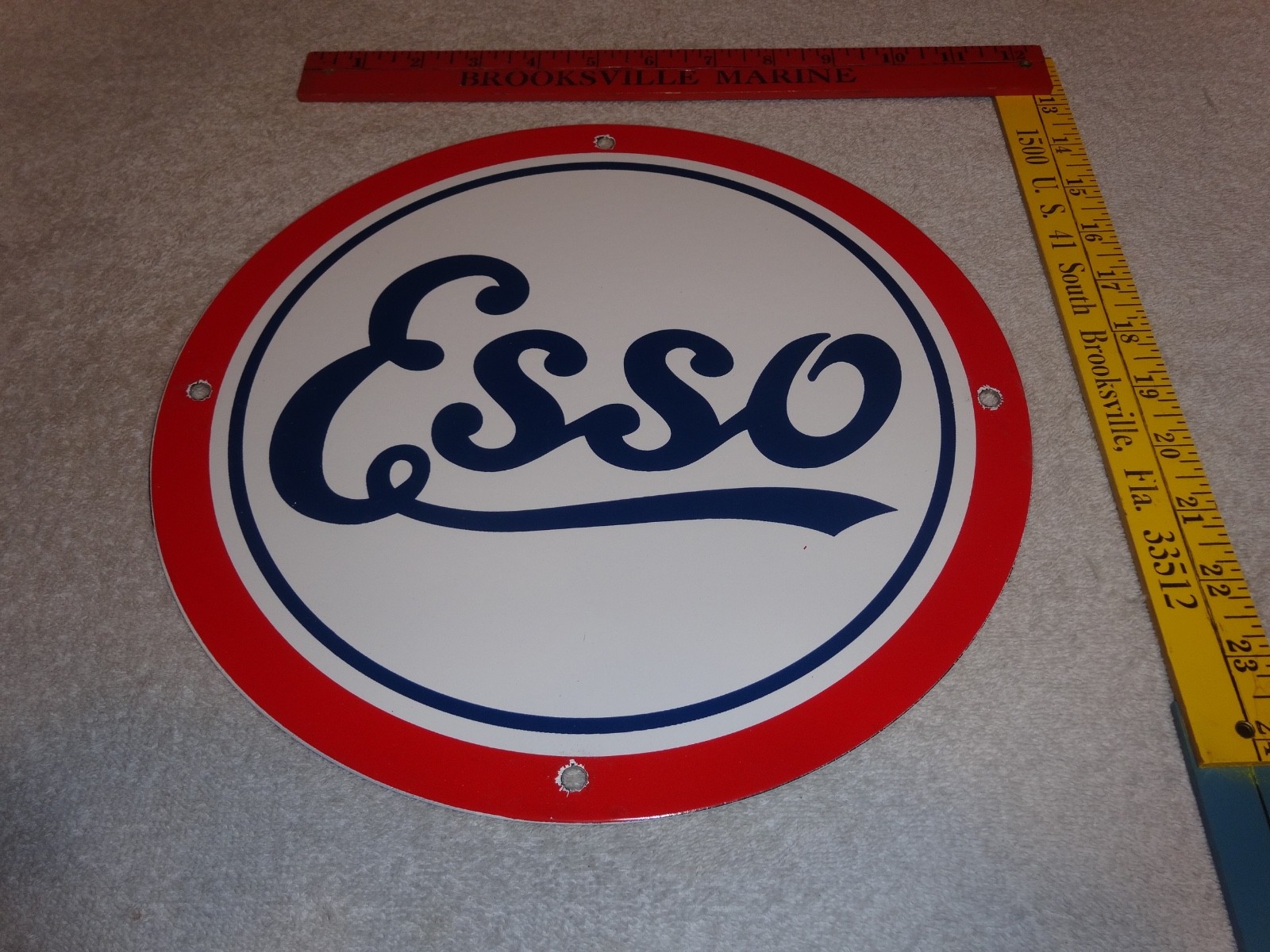 VINTAGE ESSO GASOLINE CURSIVE PORCELAIN METAL SERVICE STATION GASOLINE OIL SIGN!