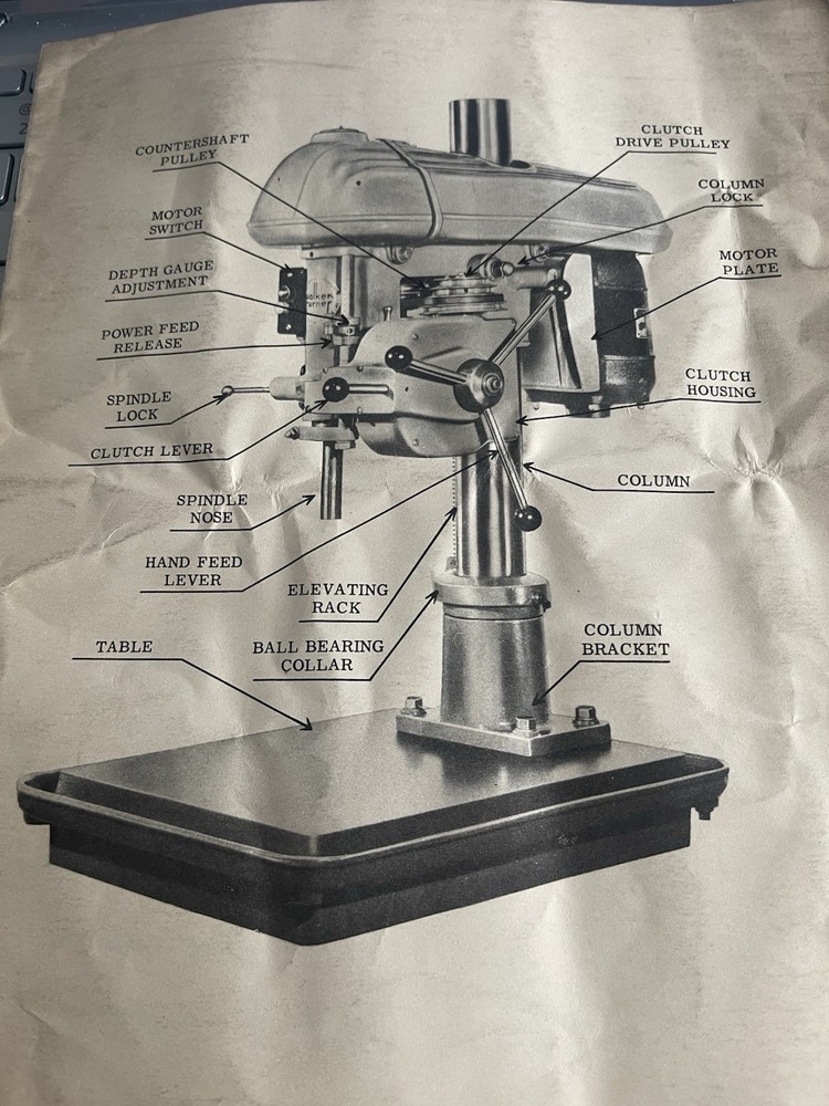 Walker -Turner Drill Press Instructions 1100 Series