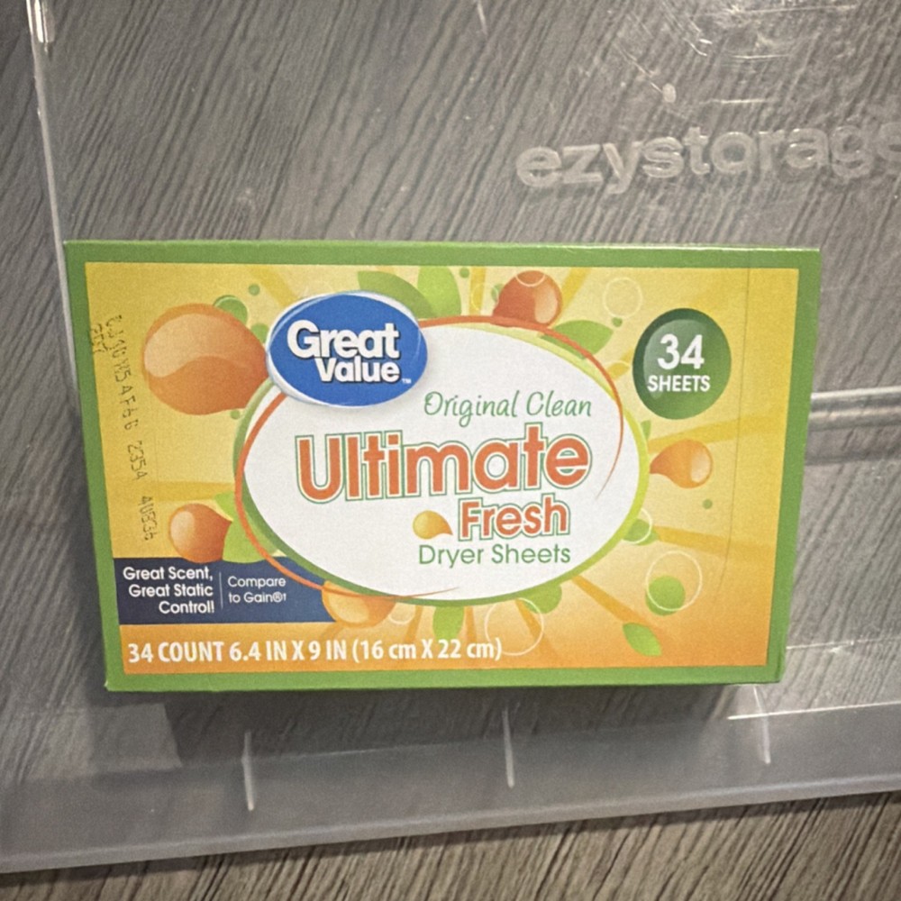 Great Value Dryer Sheets Ultimate Fresh 34 Sheets Great Scent Static Control