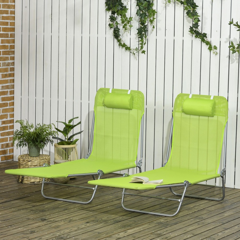 Convenient 2-Piece Lounge Set, Folding Chaise with Padded Mesh, Green