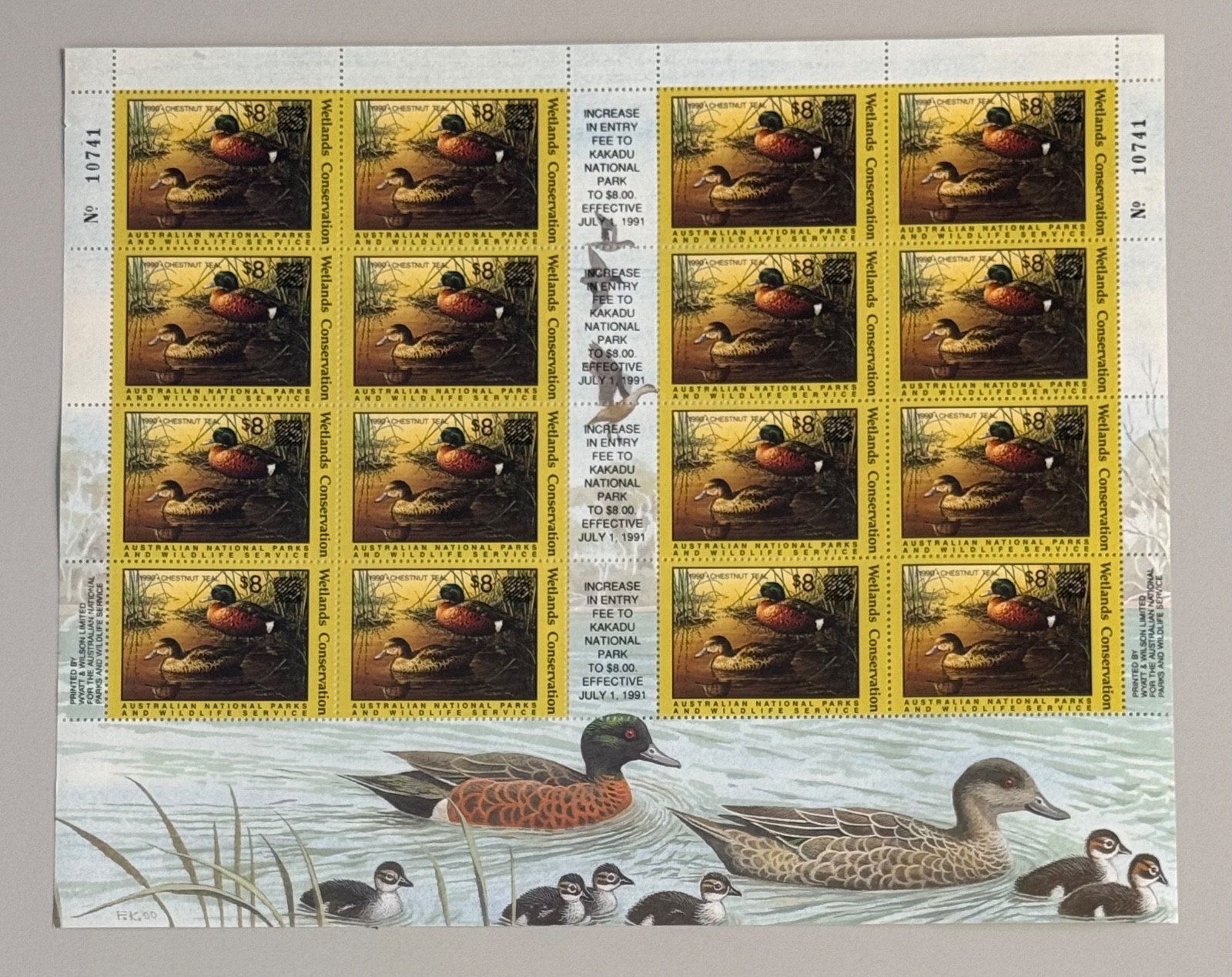 1990 Australian Wetlands Conservation Duck Stamps & Ticket