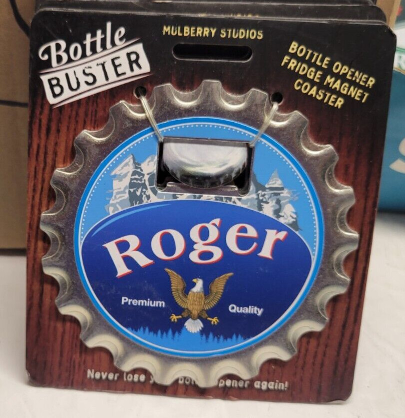 ROGER PERSONALIZED MULTI GADGET BOTTLE OPENER MAGNET COASTER NEW - U