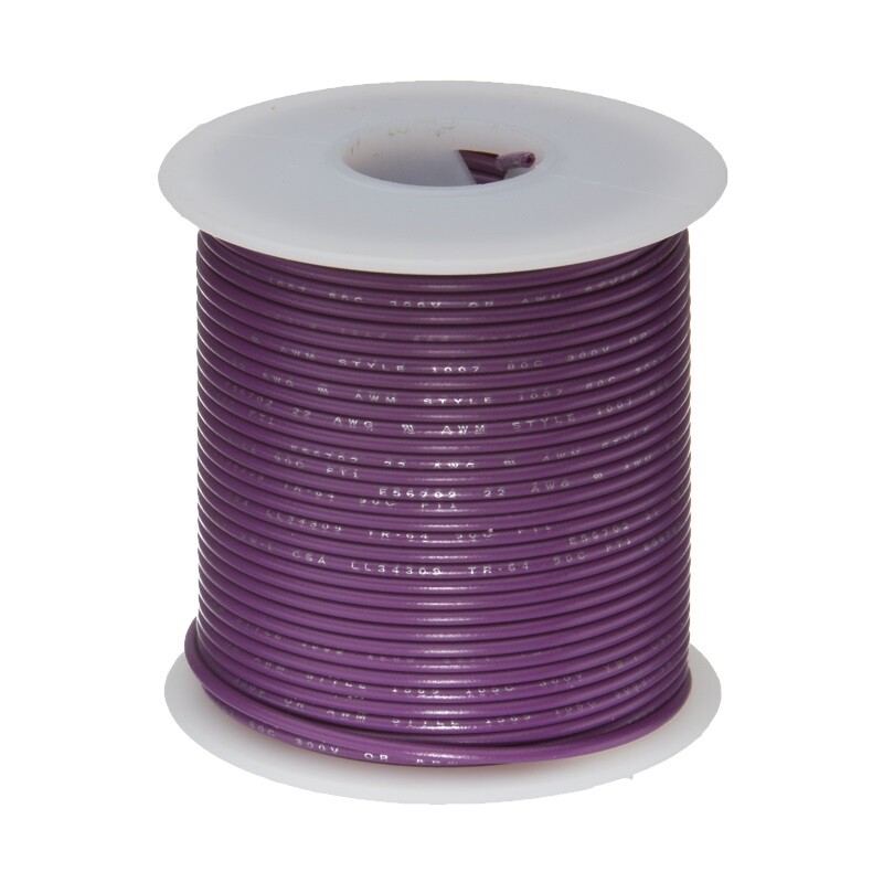 28 AWG Stranded Hook Up Wire, Violet, 25 ft, 0.0360" Dia, UL1429, 150V