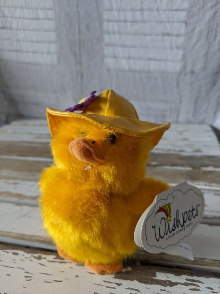 Wishpets Squeaker Spring Duck Yellow Easter raincoat toy