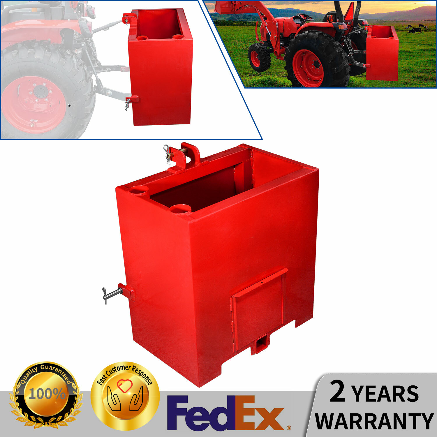 Tractor Counterweight Ballast Box 3 Point Quick Tach Hitch Receiver Attachment