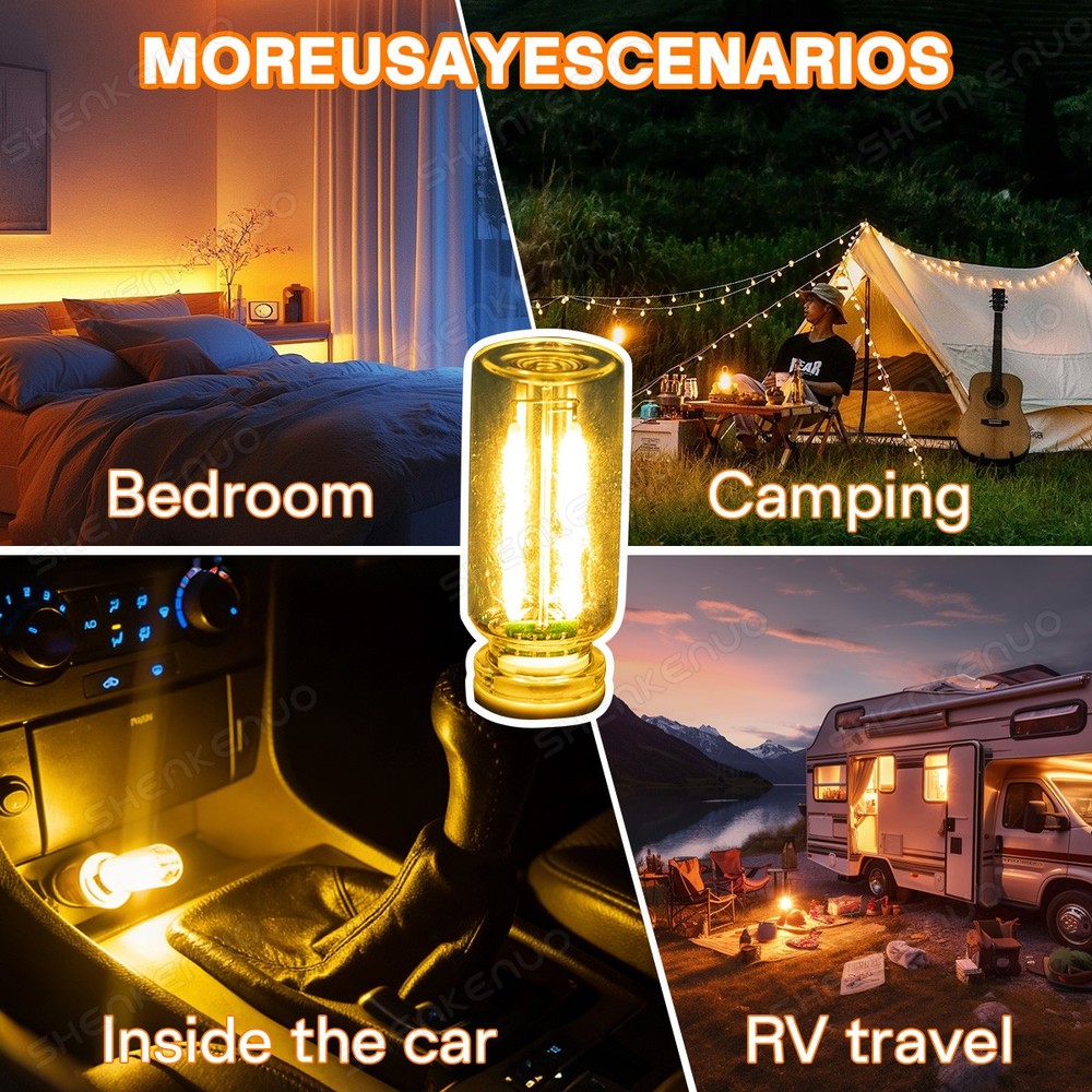 2Pc Portable USB Night Light Bulb Touch Dimmable Car Interior Ambient Warm White