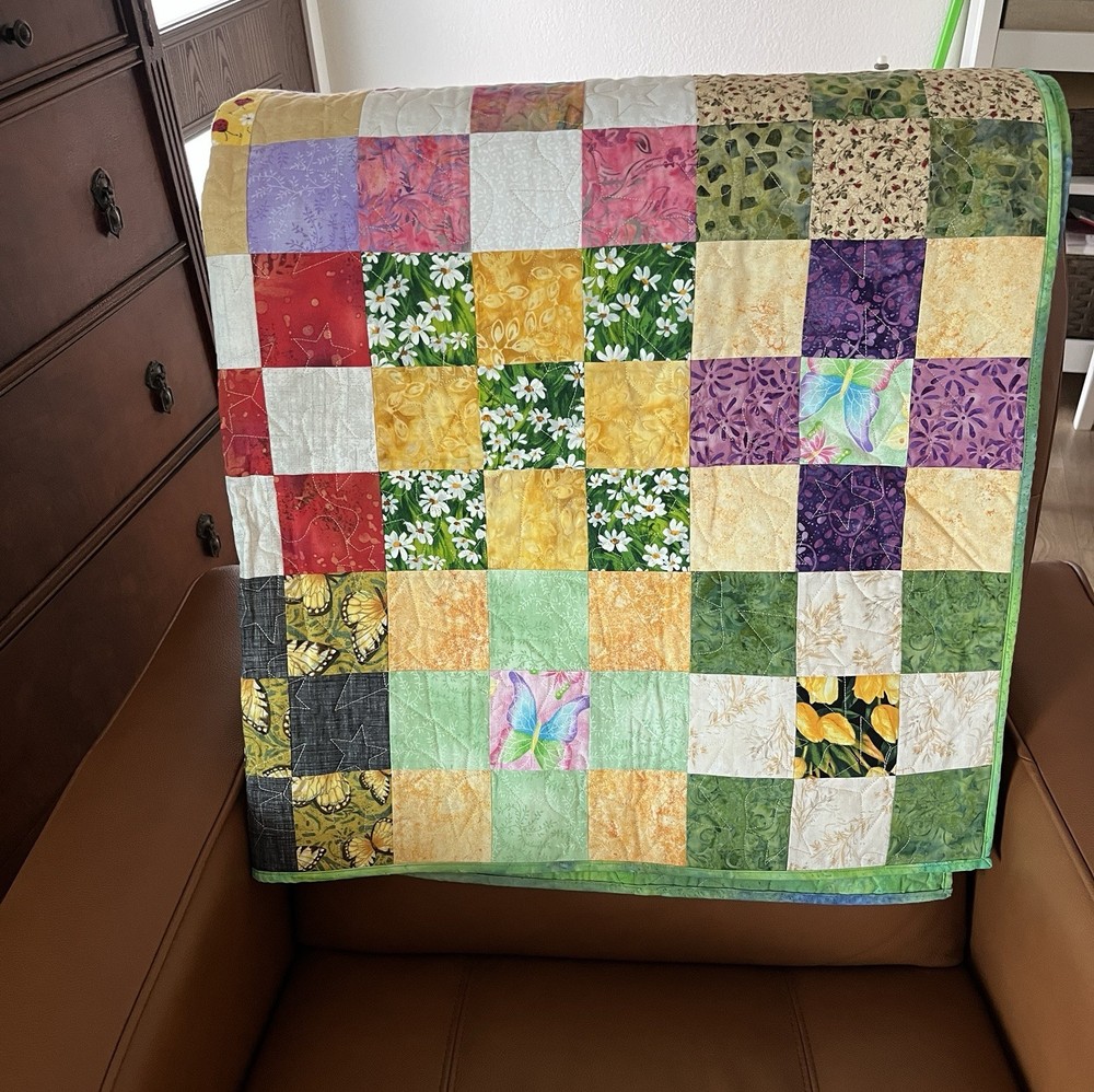 44” X 54” Reversible Spring Patchwork Lap Quilt-Handmade-Machine Quilted
