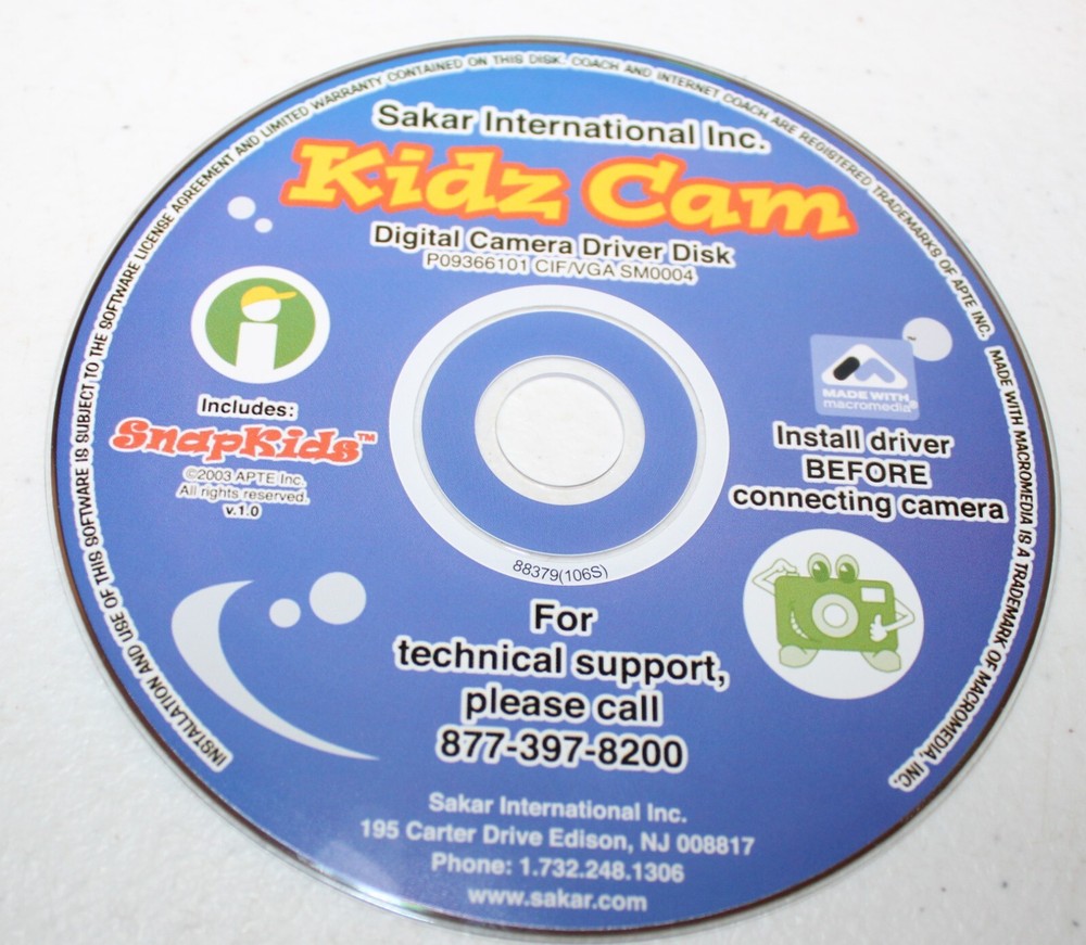 Kidz Cam Digital Camera Driver Disk (CD, 2003, Disc Only) Sakar International