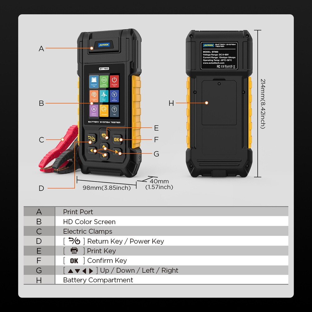 0-80V Car Battery Tester Battery Load Tester Battery Analyzer Built-in Printer