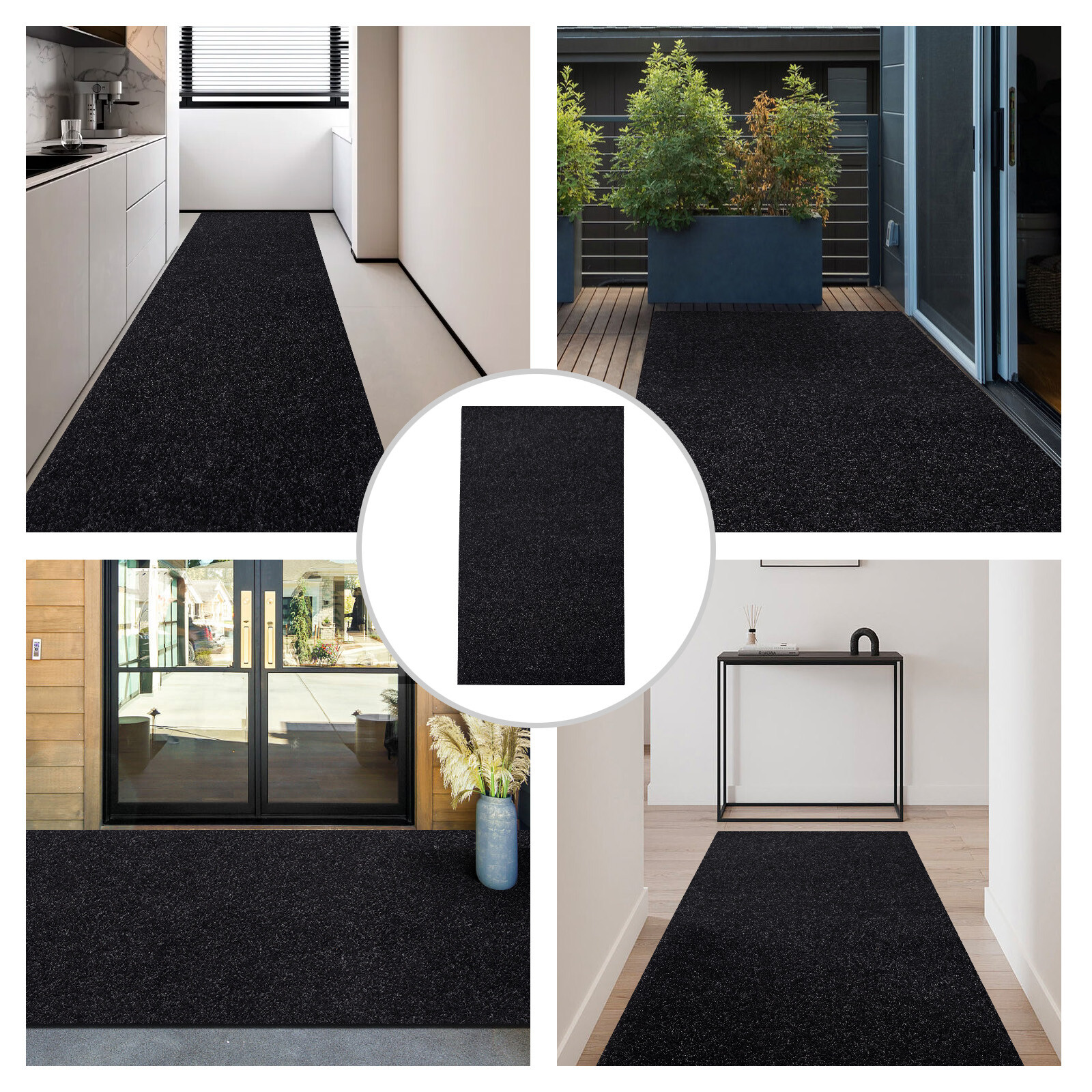 Black Runner Rug Hallway Non Slip Rubber Back Entryway Kitchen Runner Door Mat