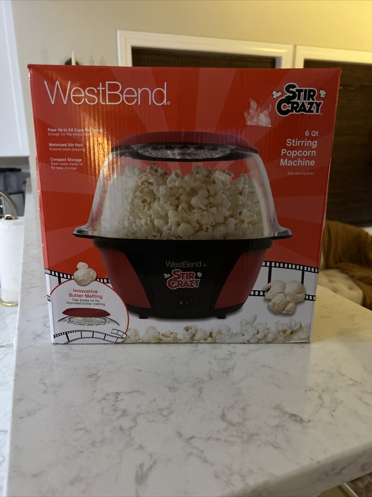 West Bend Stir Crazy 6Qt Popcorn Machine With Stirring Function New