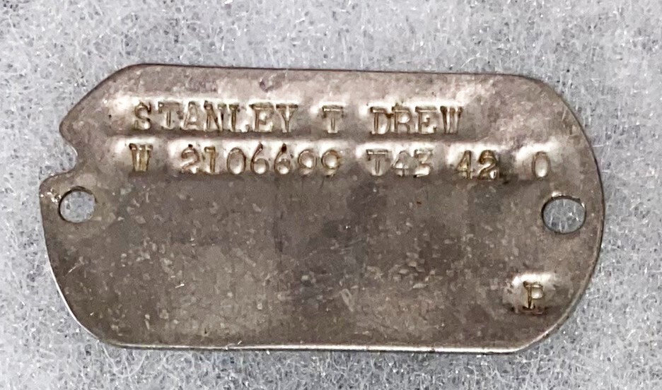 WWII Single Stanley Drew T-42 Dog Tag