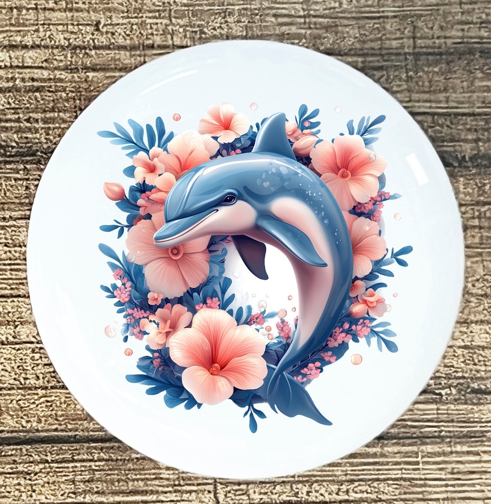 DOLPHIN  FLORAL back round White ceramic knob kitchen cabinet pull STYLE 7