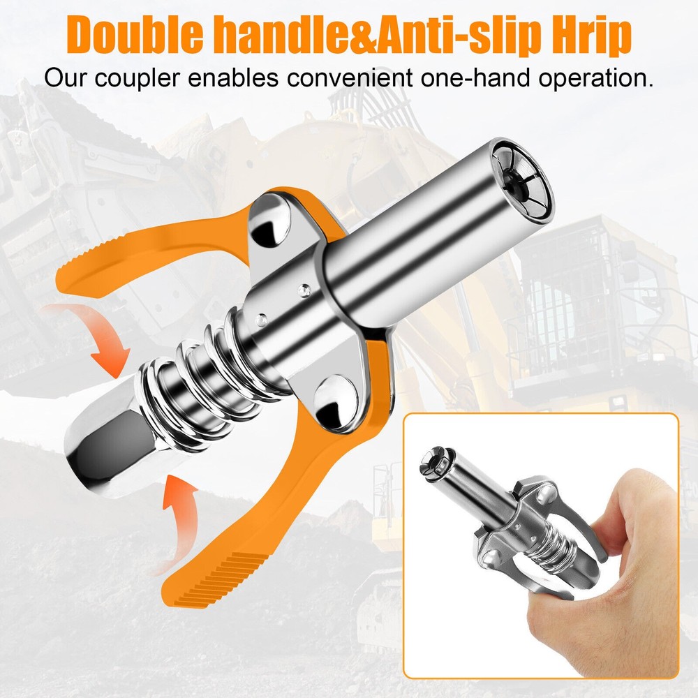 1*Grease Gun Coupler Double Handle High Pressure Quick Release Lock Oil Nozzle