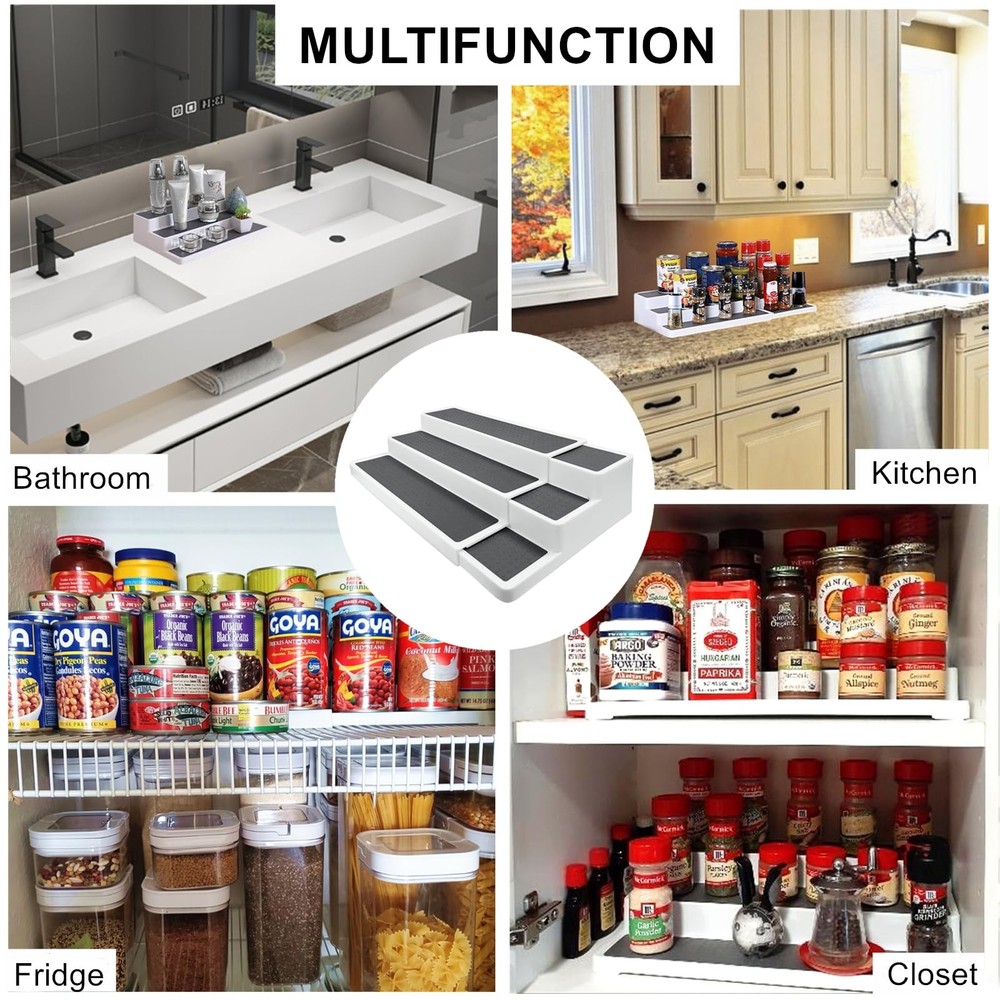 Expandable 3-Tier Spice Rack Organizer for Kitchen, White/Grey, 2 Pack