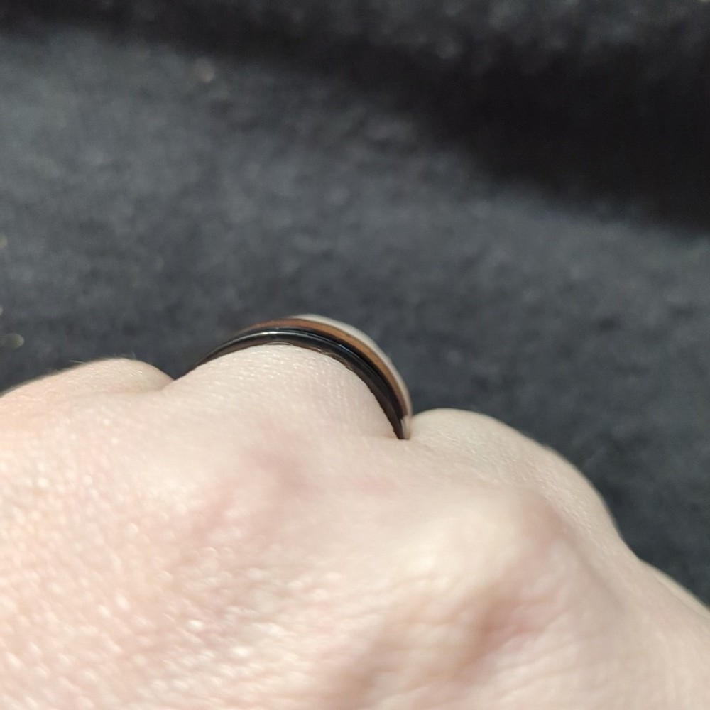 Black Brown Wood and Abalone Inlay Statement Ring - Size 7
