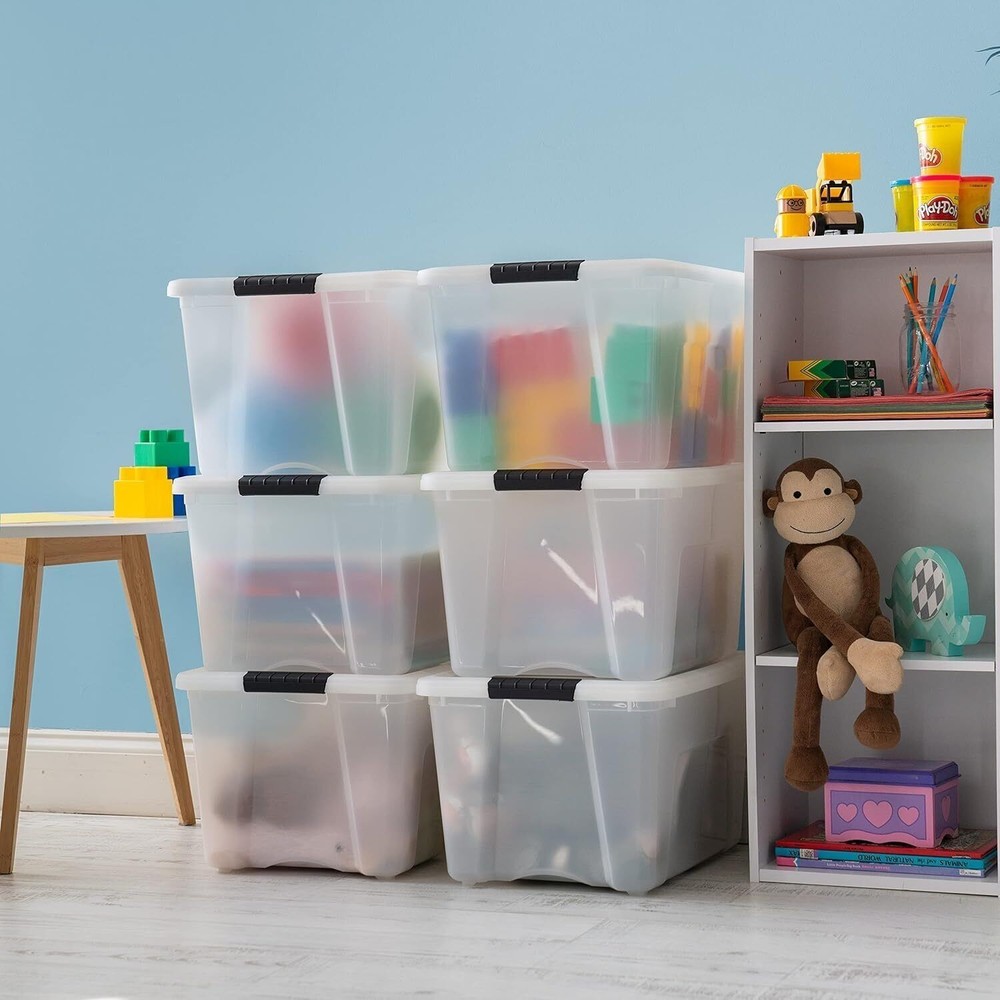 6 Pack 40-Qt Stackable Plastic Storage Bins Organizer Containers w/Latches Lids