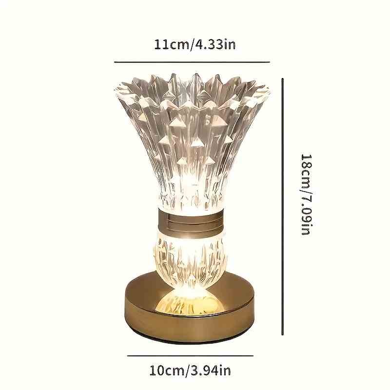 Crystal LED Vase Table Lamp, Touch Control, Night Light, Dimmable, Rechargeable
