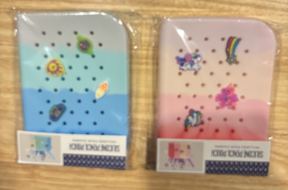 Silicone Pencil Pouch with 4 **Random** Decorative Charms