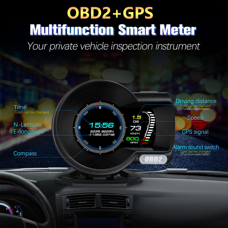 Car Digital HUD OBD+GPS Speedometer Head Up Display MPH Warning Alarm LoopStatus