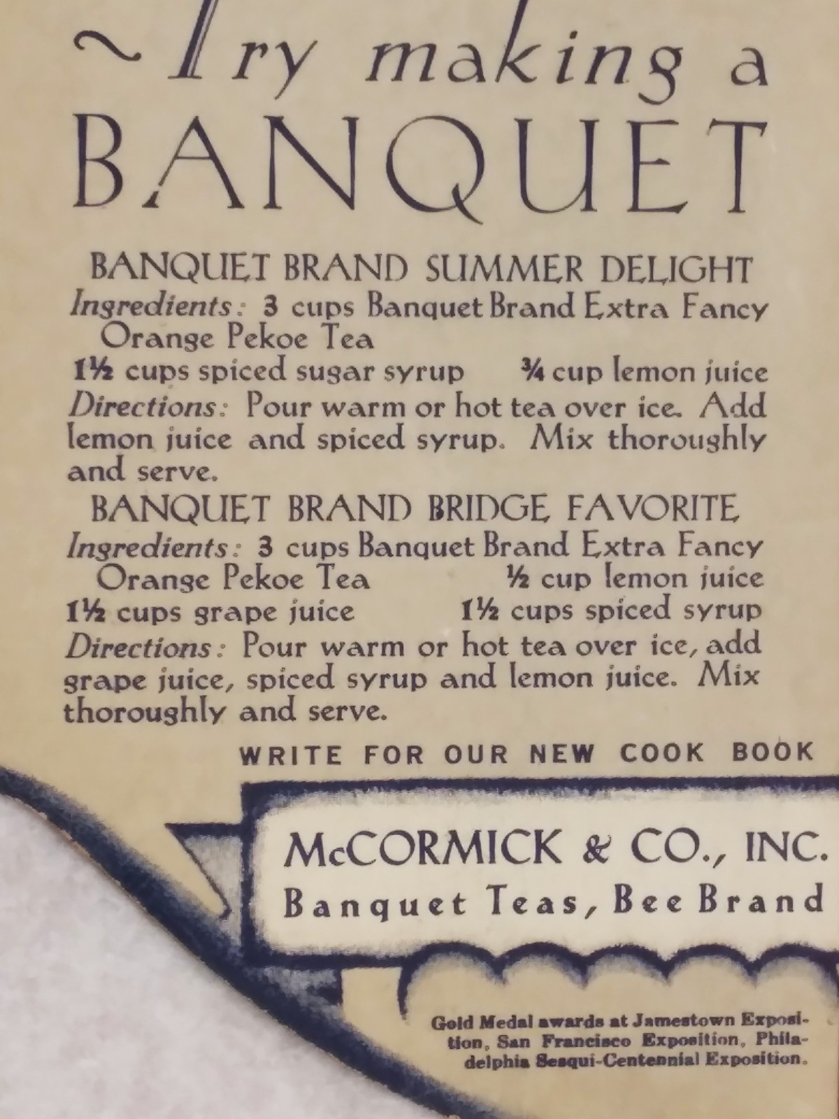 McCormick Orange Pekoe Tea c1920 hand held advertising fan