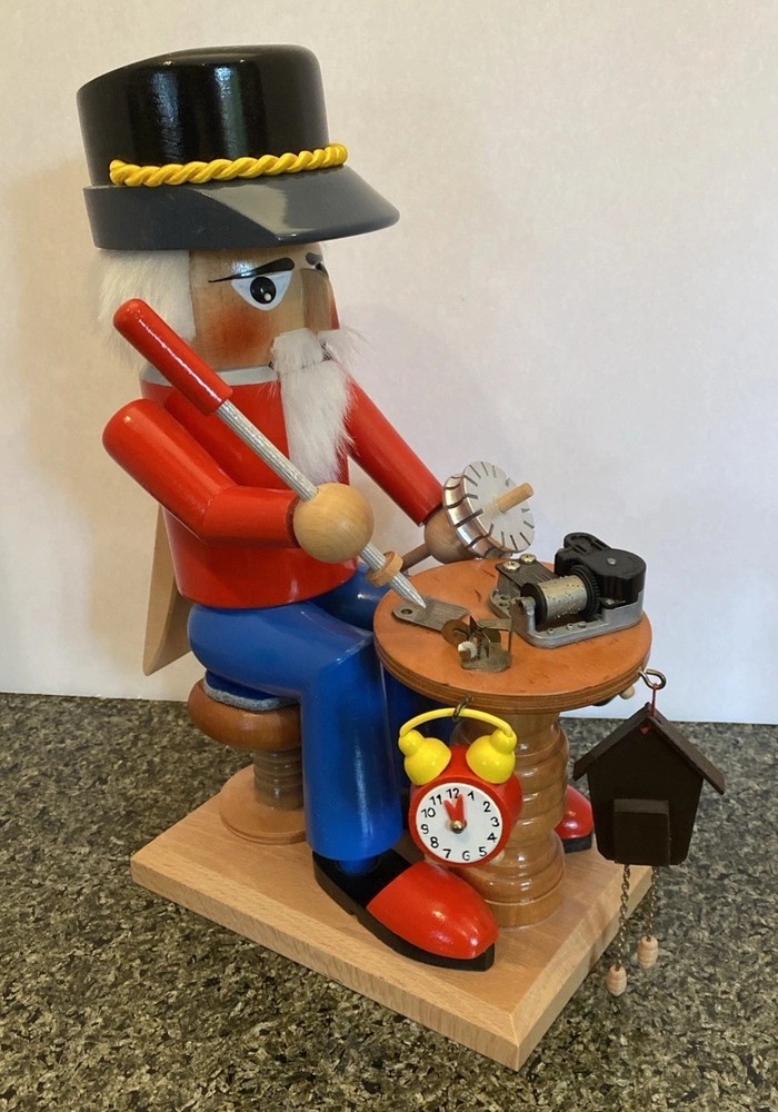VTG Steinbach Clock Maker Sitting Nutcracker Germany Musical God Bless America