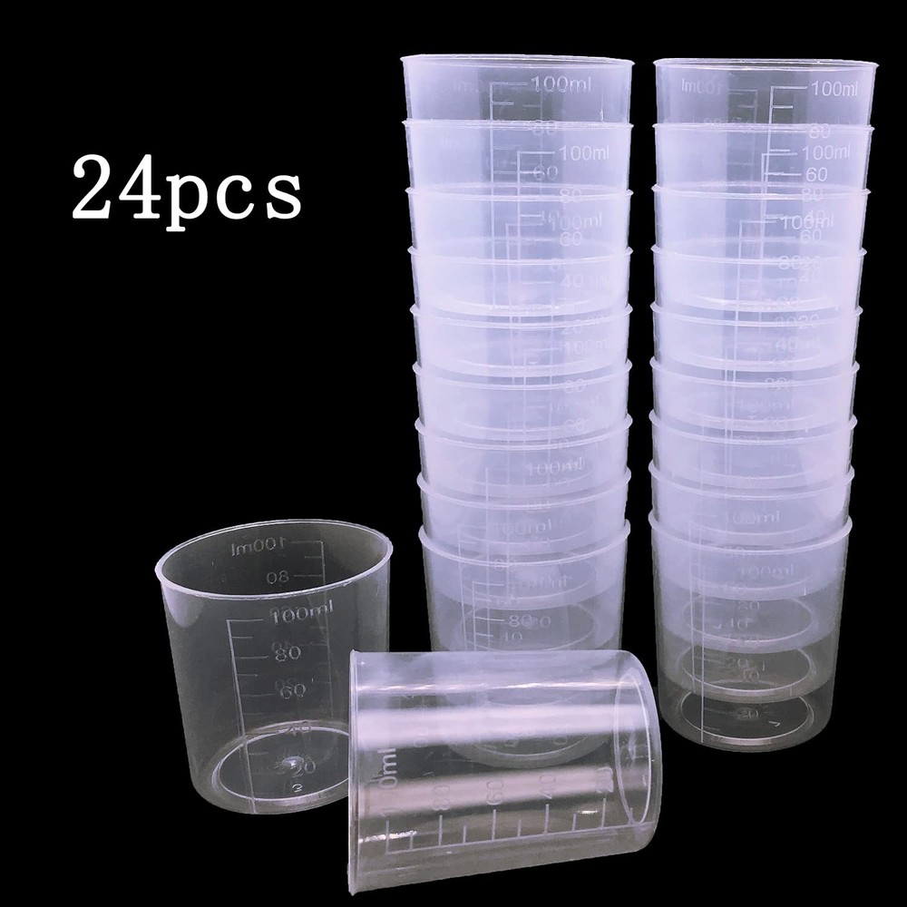 24 Pcs Clear Scale Cups, 100ml/3.4oz Plastic Graduated Cups with Small,
