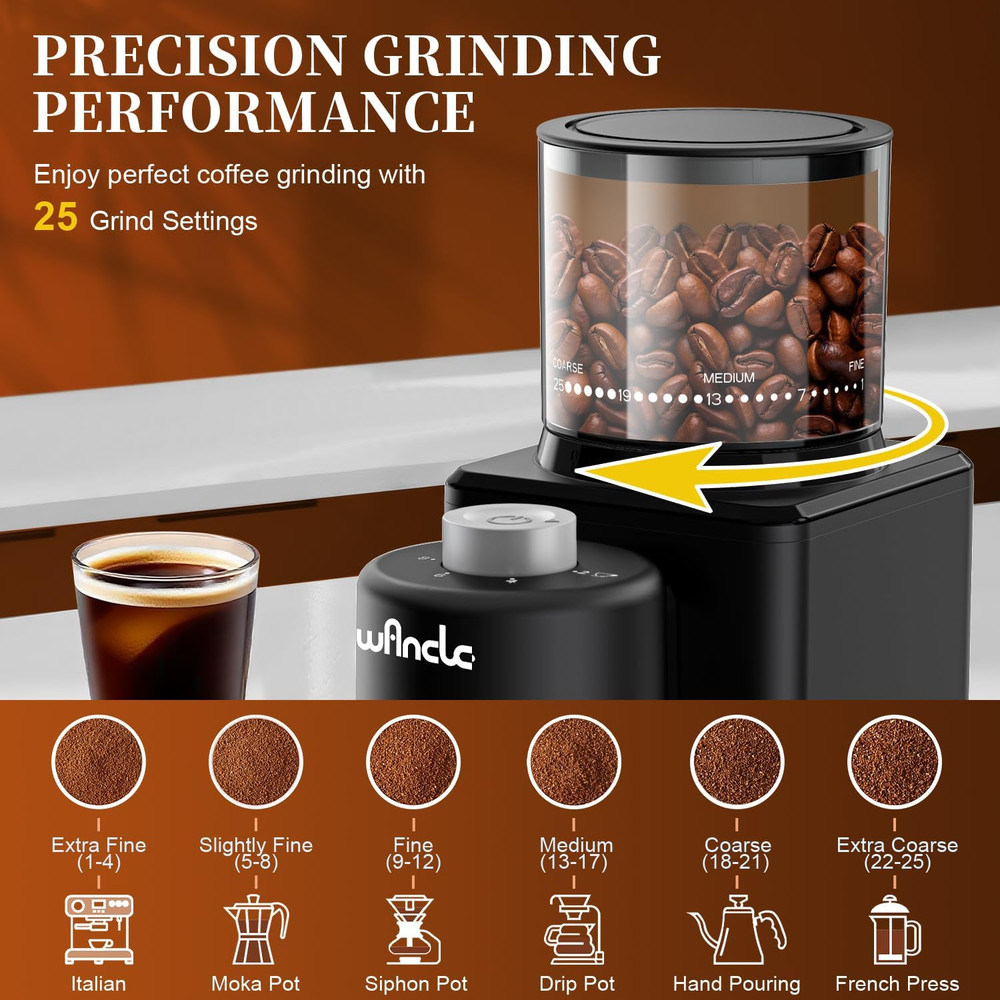 Conical Burr Coffee Grinder Electric - 200W Compact Automatic Coffee Bean Grinde