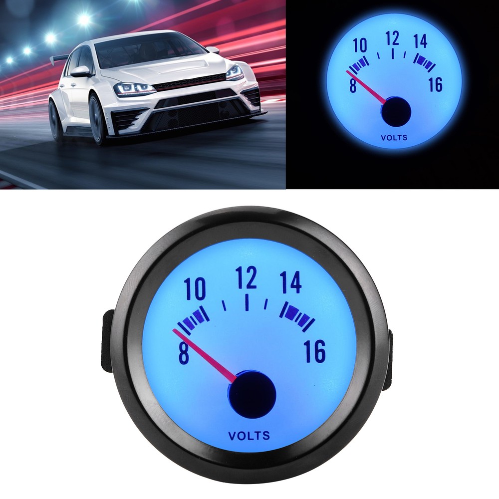 2in Pointer Voltage Gauge 8‑16V Measurement Range Blue LED Voltmeter Universal
