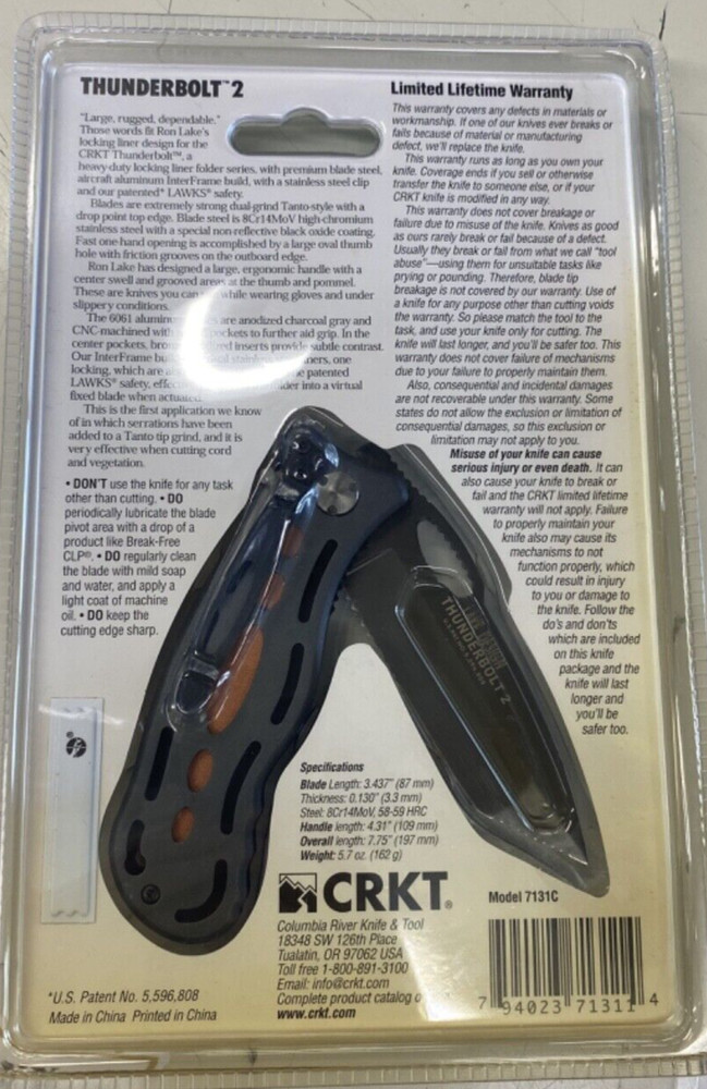 CRKT 7131C Thunderbolt 2-New in Clamshell Package
