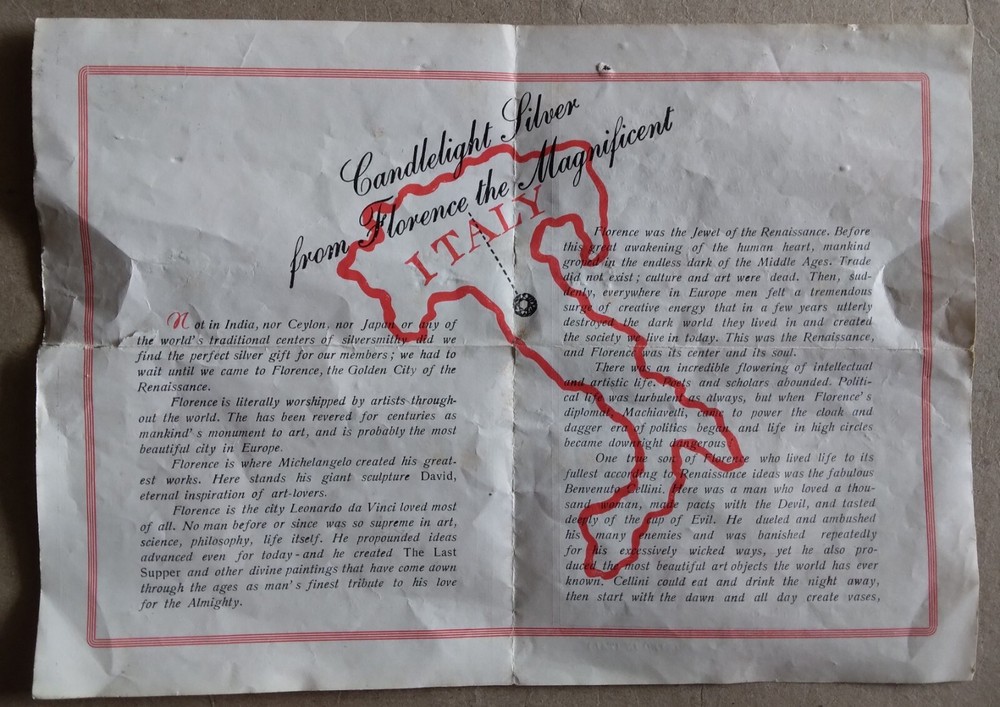 "Candlelight Silver" set from "Around-the-World Shoppers Club"--worn box, paper