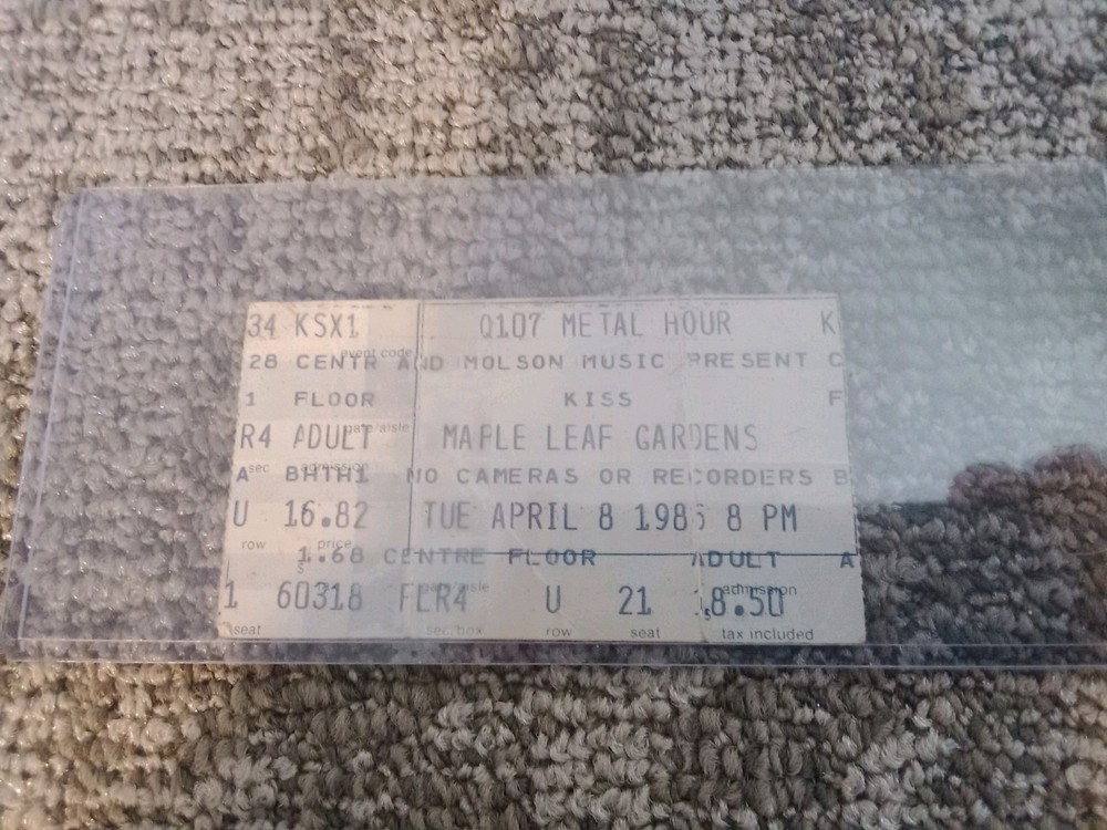 Kiss 💋 Ticket Stub History Animalize Tour 4-8-85, Maple Leaf Gds Toronto Canada