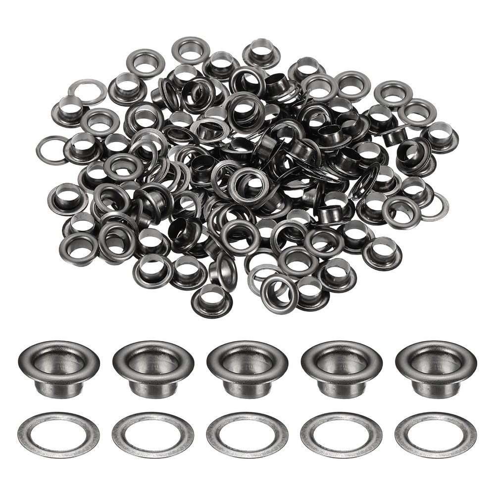100 sets eyelets, 5mm self-locking brass eyelets, black