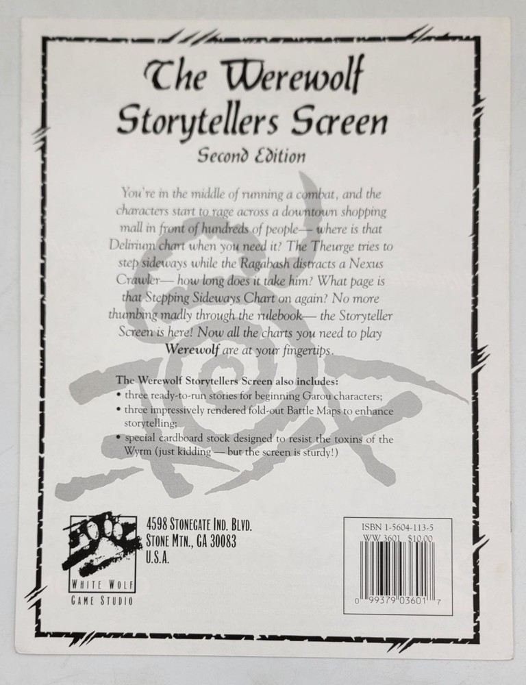 White Wolf AD&D WEREWOLF The Apocalypse - Storyteller's Screen