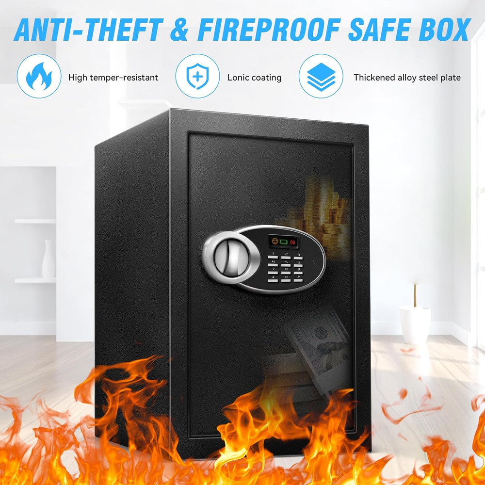 Large Fireproof Waterproof Safe Box with Digital Keypad & Combination Lock