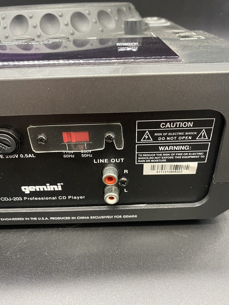Gemini CDJ-203 Professional CD Player -UNTESTED- No Power Cord