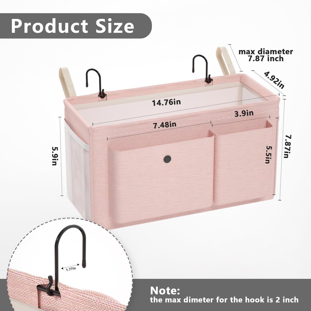Bedside Caddy Bedside Organizer with Fixed Straps & Water Bottle Holder, Bunk...