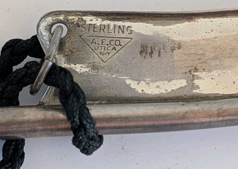 1930s WW2 US Navy Sterling Boatswain Whistle / Cord  -  A.E. Co Marked