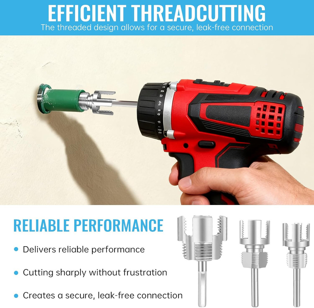 3PCS Integrated PVC Pipe Threader Tool 1/2" 3/4" 1" Dual-Function Internal Water