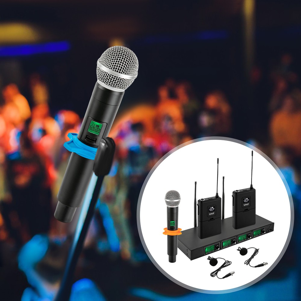 6-8 H Rectangular Cordless Wireless Microphone System 4 Channels for Conference