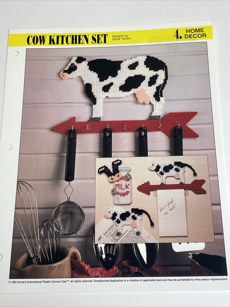Cow Kitchen Set Utensil Holder Magnets Annie's Attic Plastic Canvas Pattern