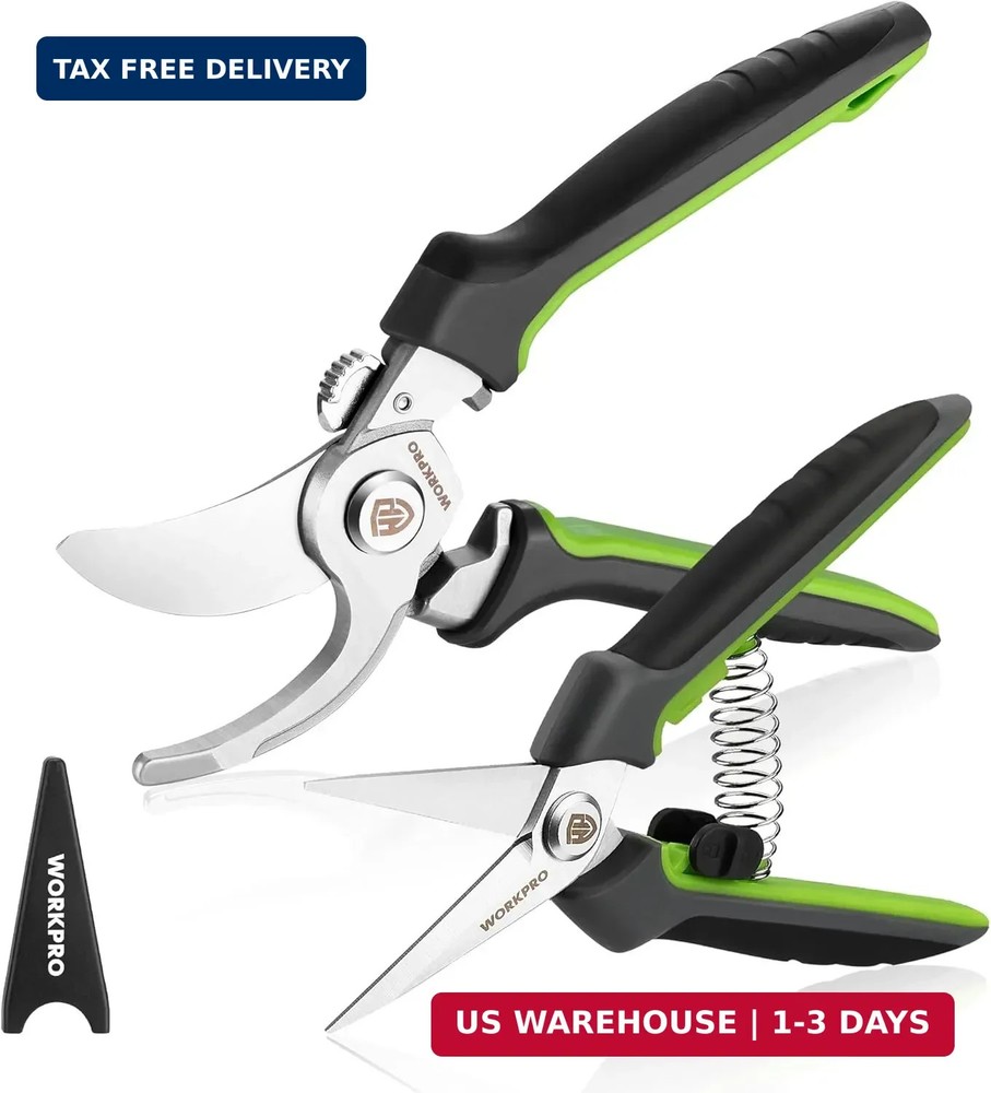 WORKPRO Garden Pruning Shears 2 Pack, 8.25" Bypass Pruning Shears and 6.25" Stra