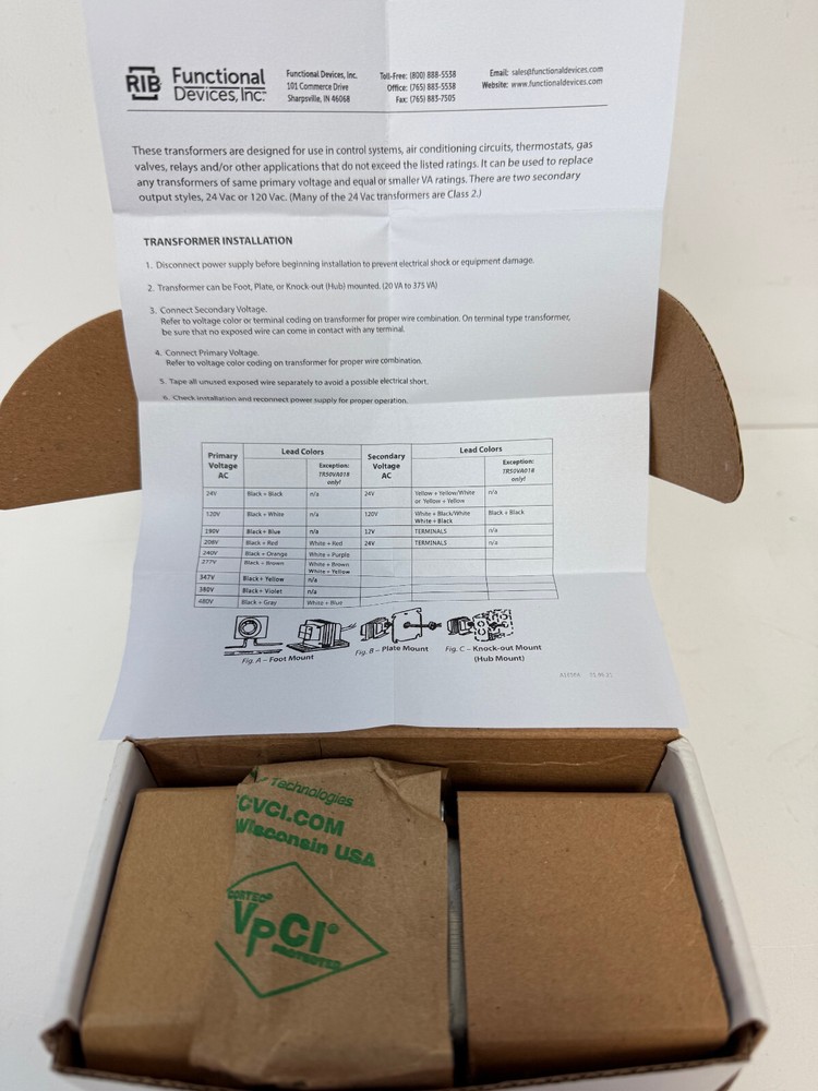 FUNCTIONAL DEVICES RIB TR50VA004 TRANSFORMER NEW OPEN BOX